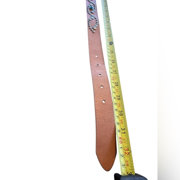 Steve Madden Studded Tan Leather Western Belt Faux Turquoise Boho Cowgirl Small - Picture 10 of 14